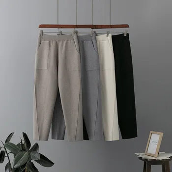 Висока талия трикотажни Harlan панталони за жени нови свободни и отслабване репички панталони, корейски ежедневни изрязани панталони Изображение