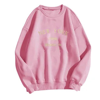 2023 Жените Y2k розов пуловер без качулка случайни спортни пуловер горната буква печат многоцветни жени удобни sweatsuits Изображение