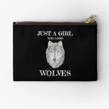 Просто момиче, което обича вълци Красиви W цип торбички козметични опаковки мъже чист малка чанта ключ пари съхранение портфейл монета Изображение