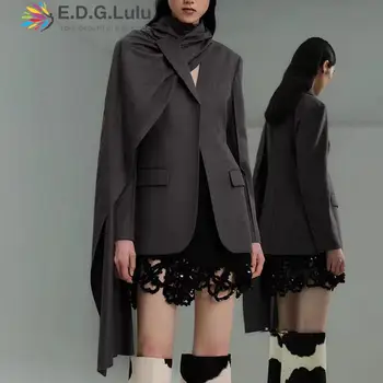 EDGLuLu 2023 Есен Нова мода стилен стил шал изрязани множество стилове на носене палто хлабав тънък дизайн за костюм якета 1128 Изображение