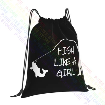 Риба като момиче Чанти за шнур Фитнес чанта Сладък арт печат пазарска чанта Бягане на открито Изображение