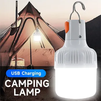 Външен USB акумулаторна LED лампа крушки висока яркост аварийна светлина кука нагоре къмпинг риболов преносими фенер нощни светлини Изображение