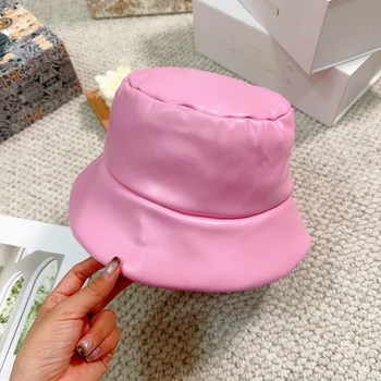 Нова марка кофа шапки за зима 2023 високо качество дизайнер шапка мода луксозен унисекс надолу памук Pu кожена кофа шапки шапки Изображение