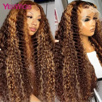 Маркирайте перука човешка коса 13x4 дълбока вълна фронтална перука бразилски HD 30 32 инчов мед блондинка цветни къдрава дантела предна перука за жени Изображение