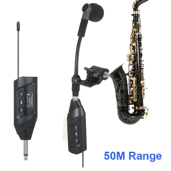 UHF безжични инструменти саксофонен микрофон безжичен приемник предавател 50meters обхват за SAX тромпет музикални инструменти Изображение
