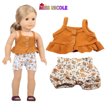 Роден Ново бебе кукла дрехи аксесоари годни 18 инча 43см оранжеви тиранти и бели шорти за бебе рожден ден фестивал подарък Изображение
