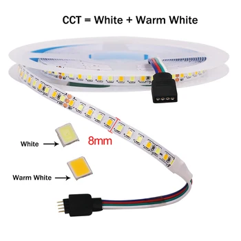 5M CCT LED лента светлина DC24V 2835 CCT бяла + топло бяла гъвкава LED лента 168LEDs / M LED лента лента за декорация Изображение