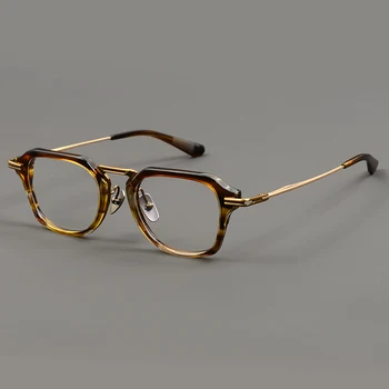 японски ръчно изработени титанов ацетат очила рамка мъже реколта квадратни оптични очила жени луксозна марка рецепта очила Изображение