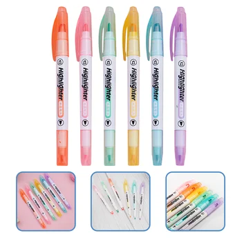 1 Кутия с двойно завършени хайлайтъри Цветни флуоресцентни маркерни писалки Канцеларски материали Изображение