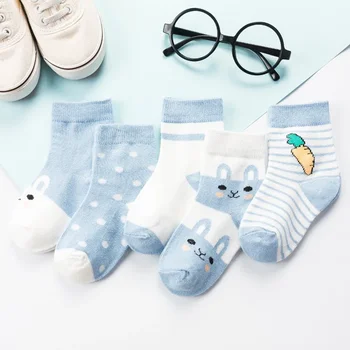 5 чифта детски чорапи за пролетта и лятото 0-1-3-6 годишни момчета и момичета сладко новородено бебе карикатура бебешки чорапи Изображение