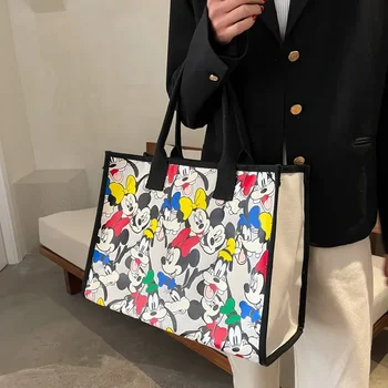 Disney карикатура Мики Маус платно рамо чанта женски голяма пазарска чанта 2022 нова чанта пазарска чанта рамо мъкна Изображение