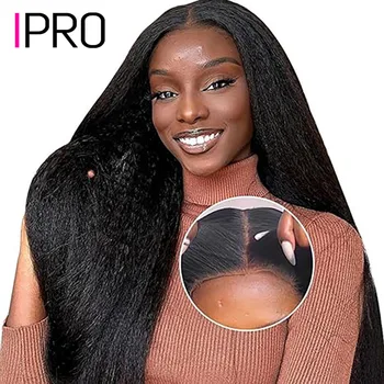 IPRO Безлепни перуки носят и отиват извратени прави перуки от човешка коса 6x4 прозрачна дантела отпред перука предварително нарязани предварително оскубани затваряне перуки Изображение