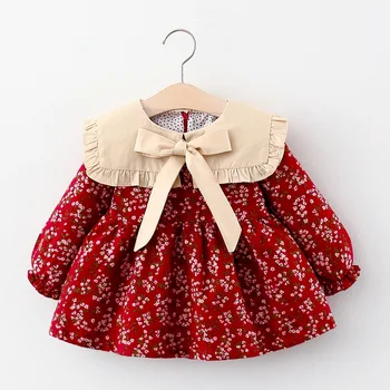 Дълъг ръкав флорални есенни деца принцеса рокли за момичета памук деца ежедневни дрехи бебе момичета рокля Изображение
