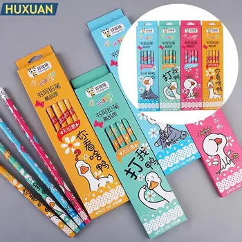 6Pcs бокс комплект Kawaii аниме карикатура серия моливи корейски канцеларски материали сладък HB писалка с патица модел подаръци за деца Изображение