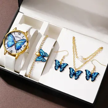 Дамска мода кварцов часовник женски часовник пеперуда набиране луксозна марка дизайн жени часовници прости дами китката часовник бижута комплект Изображение