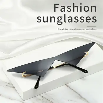 Жените триъгълник слънчеви очила мода извънгабаритни едно парче без рамки слънчеви очила реколта ясно океан обектив очила UV400 Изображение