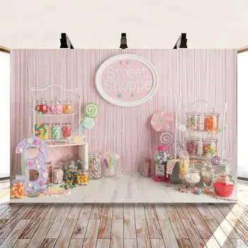 Розова принцеса Фонове Бонбони бар близалки торта поничка сладък магазин щанд бебе рожден ден парти фотографски фонове Photocall Изображение