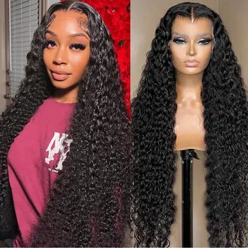 Glueless Deep Wave Lace Front Wigs Human Hair Deep Curly13x4 HD Lace Front Wigs Pre Plucked Human Hair Изображение