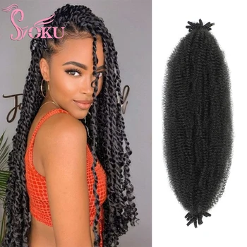 SOKU Пружинираща афро туист коса предварително пухкава черна синтетична Marley Twist плетене плетене на една кука удължаване на косата за черни жени ежедневна употреба Изображение