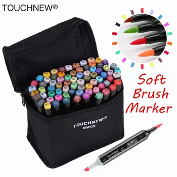 TouchNEW 1 цветни маркери манга рисуване маркери писалка алкохол базирани скица филц-върха мазна двойна четка писалка изкуство доставки Изображение