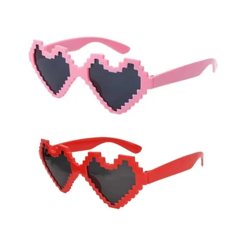 Реколта пиксел сърце форма обектив слънчеви очила за тийнейджъри Коледа вземане фото инструмент Изображение