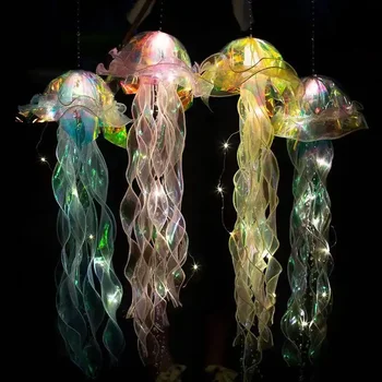 Creative медузи лампа медузи висящи декорация вятър камбанки висящи фенер за деца преносим нощна лампа дома декорация Изображение