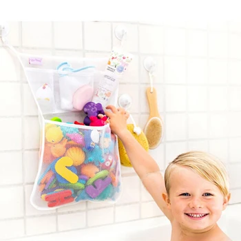 Бебешки душ играчки за вана Бяла бебешка детска играчка за съхранение на мрежи със силни всмукателни чаши Играчка чанта Net Организатор на баня Изображение