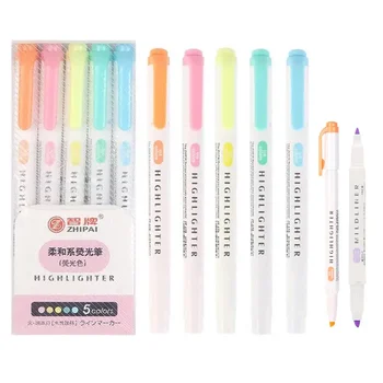 PCS маркери училище 5 пастелни едностранен комплект Kawaii хайлайтър канцеларски писалки двойна манга доставки цвят Изображение