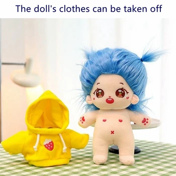 23CM Сменяема кукла 30CM Сладка корейска памучна кукла Синя лилава розова оранжева зелена коса Меки плюшени играчки Подстригване Дресинг Активни Изображение