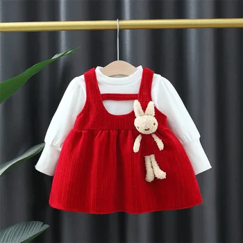 2023 Новородени бебешки дрехи Малко дете бебе мода принцеса каишка рокля + горна риза бебе момиче облекло пролет бебе памук комплекти Изображение