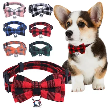Pet Cat Dog Bow Tie Зимни консумативи за домашни любимци с аксесоари за кучета Bell Small Dog Bowtie Collar Style Harnesses Grooming Product Изображение