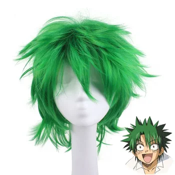Аниме Законът на Уеки Cosplay зелена перука Kosuke Ueki Cosplay перука за мъже Хелоуин карнавал парти коса косплей подпори Изображение