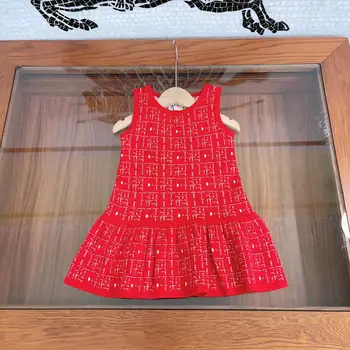 висша мода детска момиче рокля 2023 есен нов дизайн писмо бродерия плетени рокля без ръкави за бебе Изображение
