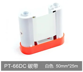 2x лента за бял принтер касета PT-R5025WE за принтер за етикети PT-66dc PET 50mmx25m Изображение