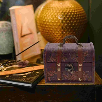 Пиратски сандък със съкровища Кутия за съхранение на дърво Универсален калъф за съхранение на бижута Дървена кутия за гърди Изображение