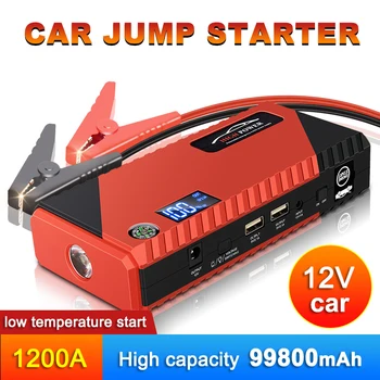 Portable Car Jumper Starter Power Bank 99800mAh 1200A Car Battery Booster Външно аварийно захранване за 12V 6.0L бензинови автомобили Изображение
