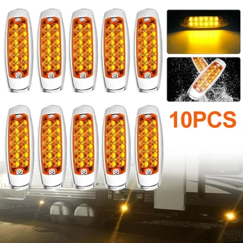 10 Pack 12V кехлибарен страничен маркер светлина клирънс 12-LED камион ремарке за Peterbilt камион предупредителна светлина Изображение