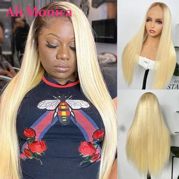 Ombre 13x4 13x6 дантела предни фронтални перукиGlueless 4x4 затваряне човешка коса перука за жени Preplucked 1b613 блондинка направо бразилски Изображение
