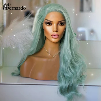 Bernardo дълга вълнообразна перука синтетична дантела предни перуки за жени мека коса зелен цвят синтетична перука топлоустойчива коса косплей Изображение