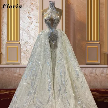 Флория Мода без ръкави Дълги вечерни рокли 2022 Модерна персонализирана официална абитуриентска рокля Вестидос пайети Сватбени рокли за парти Изображение