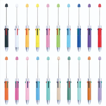 20pcs Нов 4-цветен пълнител Beaded химикалка DIY Beadable писалки студент канцеларски пластмасови подарък писалка училище офис писалка Изображение