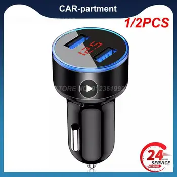 1/2PCS Аксесоари за кола Адаптер за зарядно за кола Двоен USB порт с дисплей за ток на светодиодно напрежение Запалка 15w Многофункционален Изображение