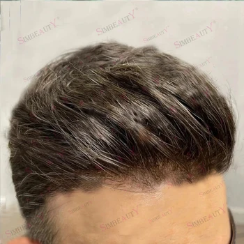 кафяв блондинка черен естествен hairline мъжки перуки за човешка коса супер издръжлив пълна кожа PU капилярна протеза коса система Изображение