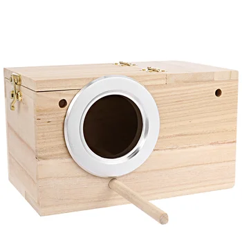 POPETPOP Дървено птиче гнездо, държач за гнездене на кутия за диви птици, захранваща станция за хранене Къща за дърво за птици (малък размер) Изображение