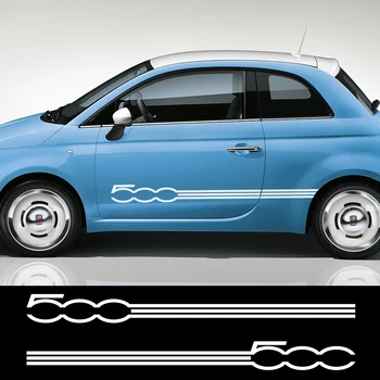 За Fiat 500 2PCS кола врата страна дълга пола ивица графични стикери E стайлинг винил филм Decals декорация екстериорни аксесоари Изображение