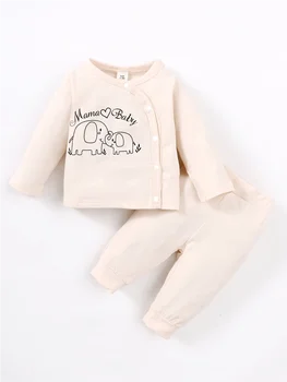 Есенен и зимен бебешки комплект, комплект с дълъг ръкав с дълъг ръкав + дълъг панталон, подходящ за бебета на възраст 0-6 месеца Изображение