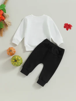 Сладък тиквен костюм за Хелоуин костюм за бебета момчета Суитчър с дълъг ръкав и еластични панталони за малко дете 2 части тоалети Изображение