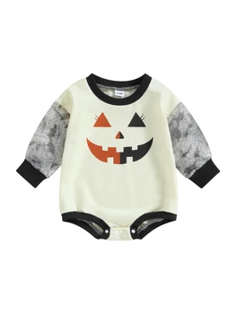 бебе Хелоуин костюм бебе тиква гащеризон малко дете есен облекло унисекс дълъг ръкав пуловер риза Изображение