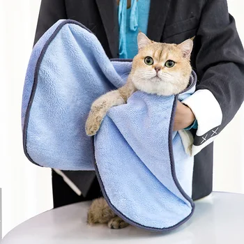 Coral Velvet Pet Cat and Dog Bath Towel Hand Insert Абсорбираща кърпа Куче и котка Pet Supplies Bath Towel Poop Bag Holder Изображение