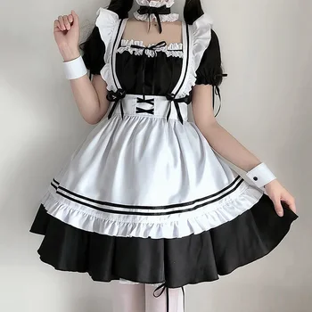 5XL черен сладък Лолита прислужница костюми момичета жени прекрасна прислужница косплей костюм анимация шоу парти японски Kawaii рокля облекло Изображение